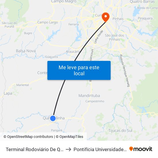 Terminal Rodoviário De Quitandinha (José Steff Filho) to Pontifícia Universidade Católica Do Paraná Pucpr map