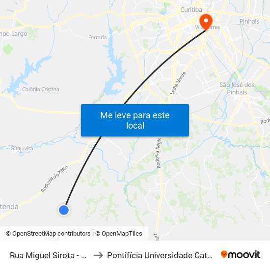 Rua Miguel Sirota - Vila Do Sossego to Pontifícia Universidade Católica Do Paraná Pucpr map