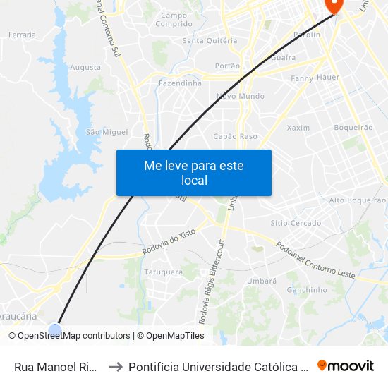 Rua Manoel Ribas, 1539 to Pontifícia Universidade Católica Do Paraná Pucpr map