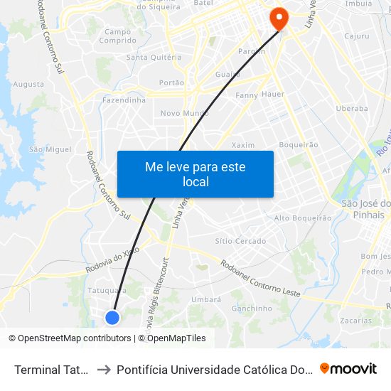 Terminal Tatuquara to Pontifícia Universidade Católica Do Paraná Pucpr map