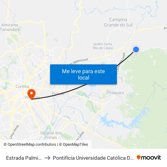 Estrada Palmitalzinho to Pontifícia Universidade Católica Do Paraná Pucpr map