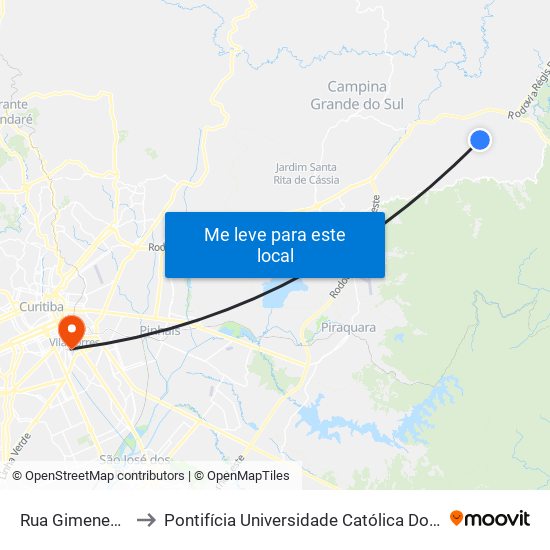 Rua Gimenez, 2962 to Pontifícia Universidade Católica Do Paraná Pucpr map