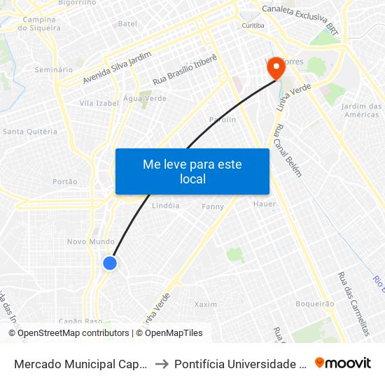 Mercado Municipal Capão Raso (F71 E Reunidas) to Pontifícia Universidade Católica Do Paraná Pucpr map