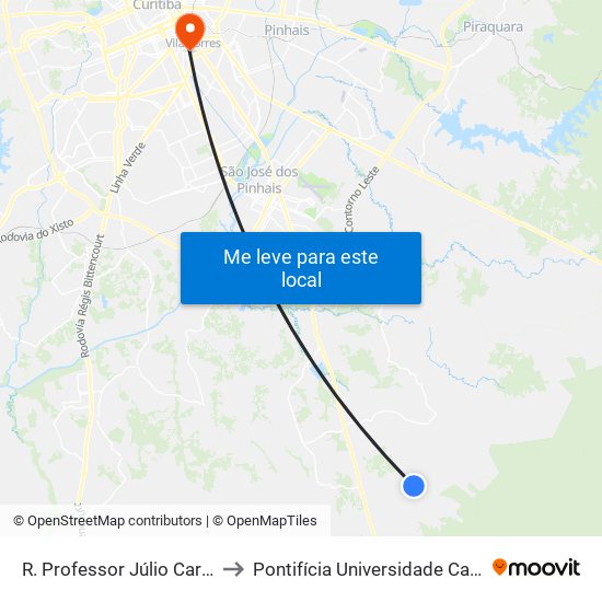 R. Professor Júlio Carvalho Gomes, 3766 to Pontifícia Universidade Católica Do Paraná Pucpr map