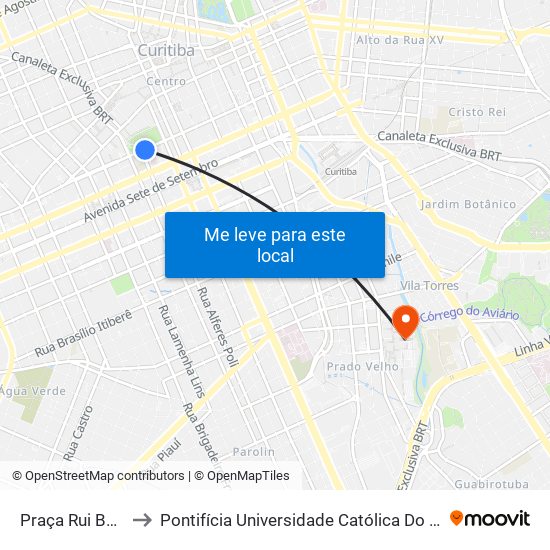 Praça Rui Barbosa to Pontifícia Universidade Católica Do Paraná Pucpr map