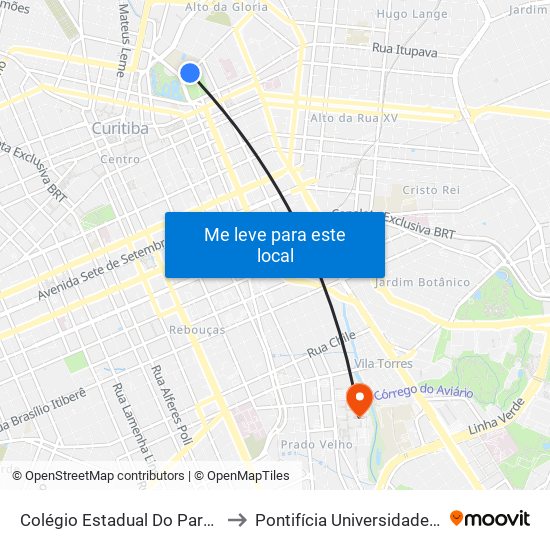 Colégio Estadual Do Paraná (Viação Castelo Branco) to Pontifícia Universidade Católica Do Paraná Pucpr map