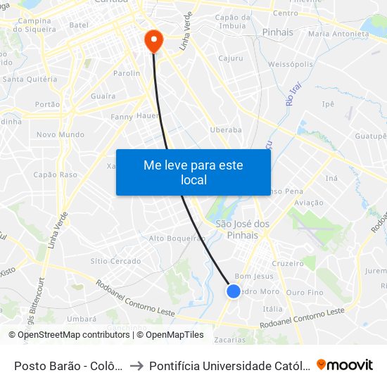 Posto Barão - Colônia Rio Grande to Pontifícia Universidade Católica Do Paraná Pucpr map