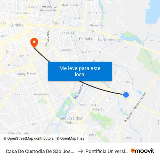 Casa De Custódia De São José Dos Pinhais (R. Sebastiana Santana Fraga, 1275) to Pontifícia Universidade Católica Do Paraná Pucpr map