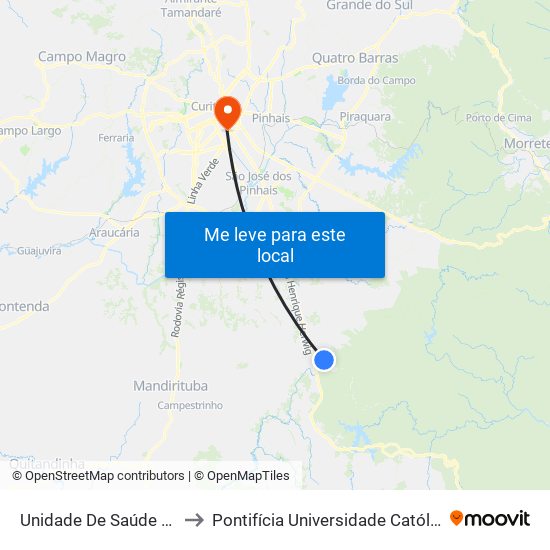 Unidade De Saúde Córrego Fundo to Pontifícia Universidade Católica Do Paraná Pucpr map