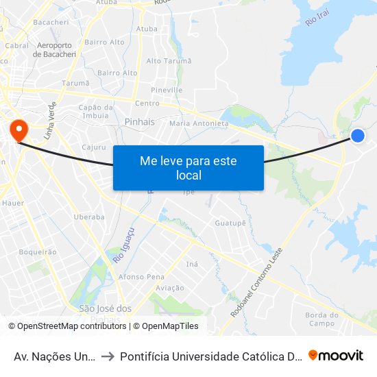 Av. Nações Unidas, 90 to Pontifícia Universidade Católica Do Paraná Pucpr map