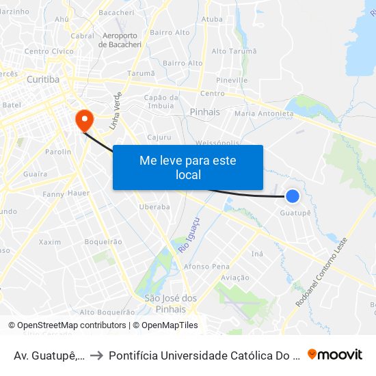 Av. Guatupê, 2447 to Pontifícia Universidade Católica Do Paraná Pucpr map
