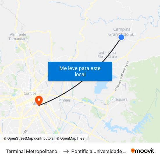 Terminal Metropolitano Campina Grande Do Sul to Pontifícia Universidade Católica Do Paraná Pucpr map