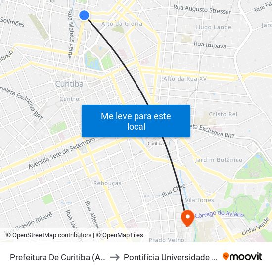 Prefeitura De Curitiba (Av. Cândido De Abreu, 707) to Pontifícia Universidade Católica Do Paraná Pucpr map