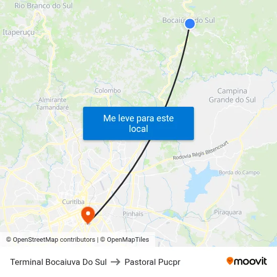 Terminal Bocaiuva Do Sul to Pastoral Pucpr map