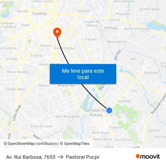Av. Rui Barbosa, 7655 to Pastoral Pucpr map