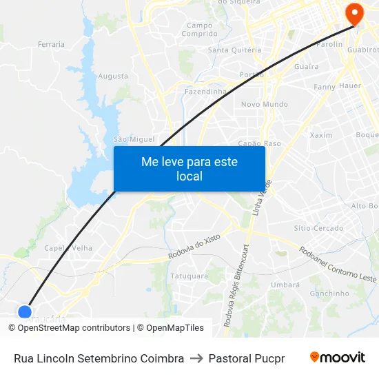Rua Lincoln Setembrino Coimbra to Pastoral Pucpr map