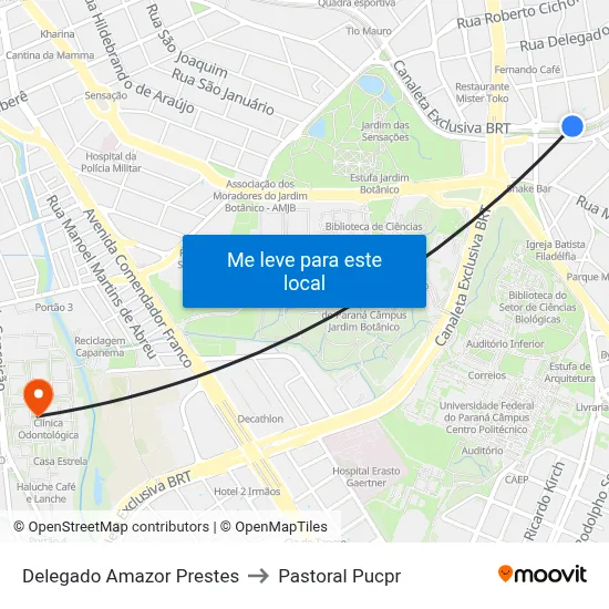Delegado Amazor Prestes to Pastoral Pucpr map