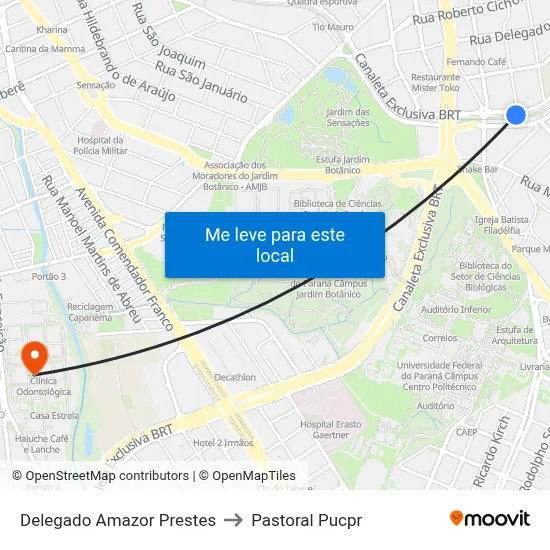 Delegado Amazor Prestes to Pastoral Pucpr map