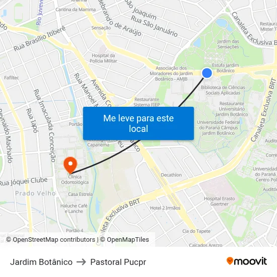 Jardim Botânico to Pastoral Pucpr map