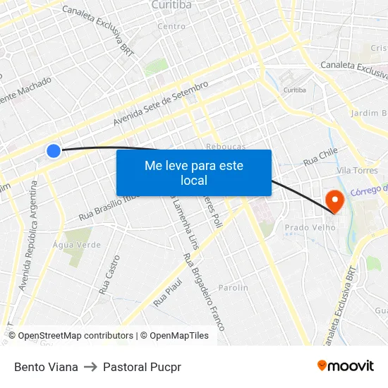 Bento Viana to Pastoral Pucpr map