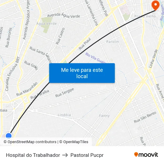 Hospital do Trabalhador to Pastoral Pucpr map