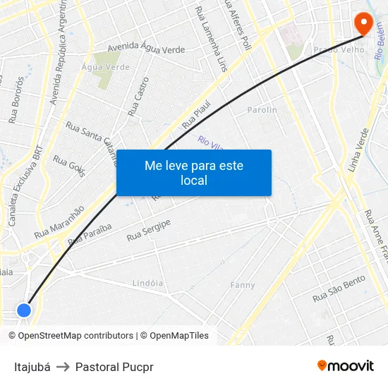 Itajubá to Pastoral Pucpr map