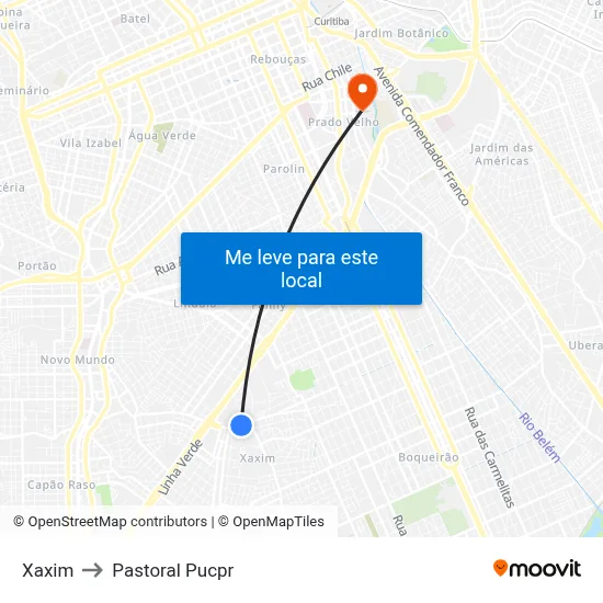 Xaxim to Pastoral Pucpr map