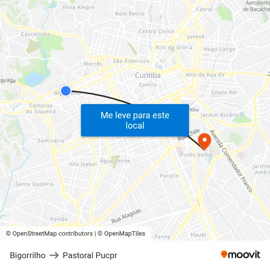 Bigorrilho to Pastoral Pucpr map