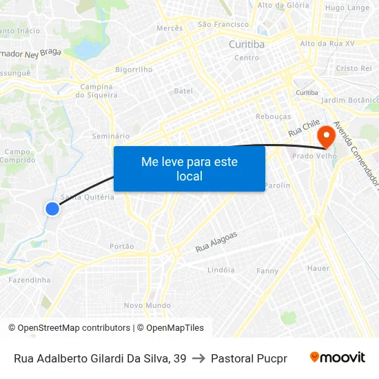 Rua Adalberto Gilardi Da Silva, 39 to Pastoral Pucpr map