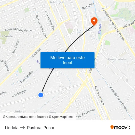 Lindoia to Pastoral Pucpr map