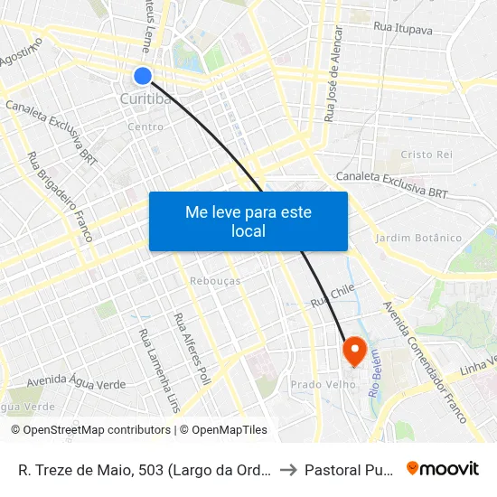 R. Treze de Maio, 503 (Largo da Ordem) to Pastoral Pucpr map