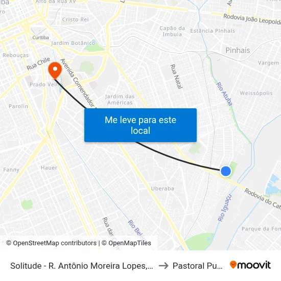 Solitude - R. Antônio Moreira Lopes, 251 to Pastoral Pucpr map