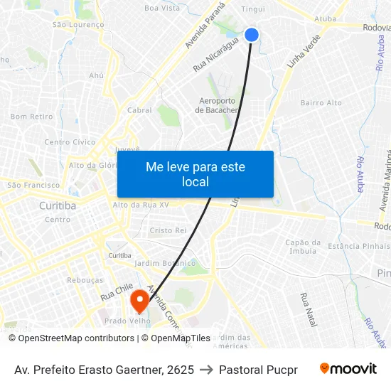 Av. Prefeito Erasto Gaertner, 2625 to Pastoral Pucpr map