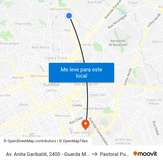 Av. Anita Garibaldi, 2400 - Guarda Mirim to Pastoral Pucpr map