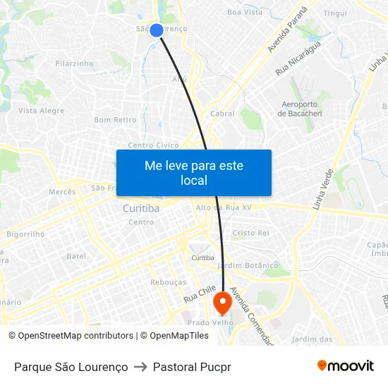 Parque São Lourenço to Pastoral Pucpr map