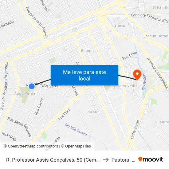 R. Professor Assis Gonçalves, 50 (Cemitério Água Verde) to Pastoral Pucpr map