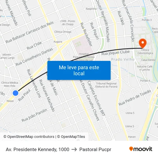 Av. Presidente Kennedy, 1000 to Pastoral Pucpr map