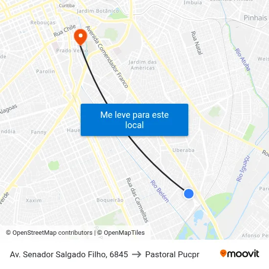 Av. Senador Salgado Filho, 6845 to Pastoral Pucpr map