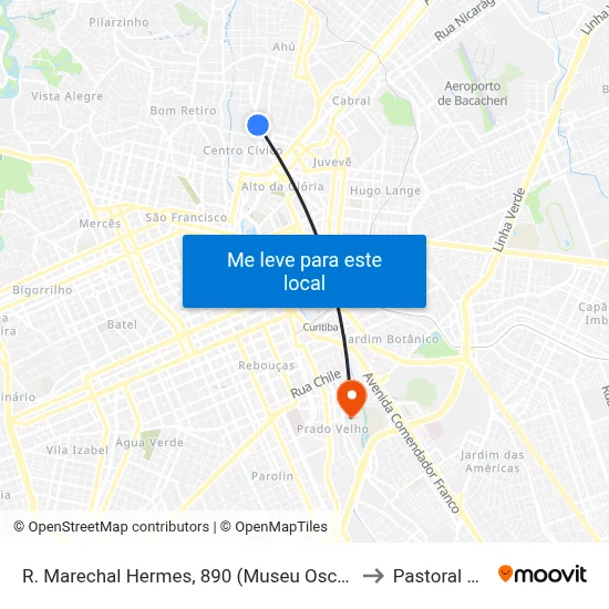R. Marechal Hermes, 890 (Museu Oscar Niemeyer) to Pastoral Pucpr map