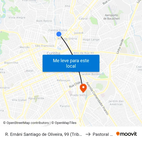 R. Ernâni Santiago de Oliveira, 99 (Tribunal de Justiça) to Pastoral Pucpr map