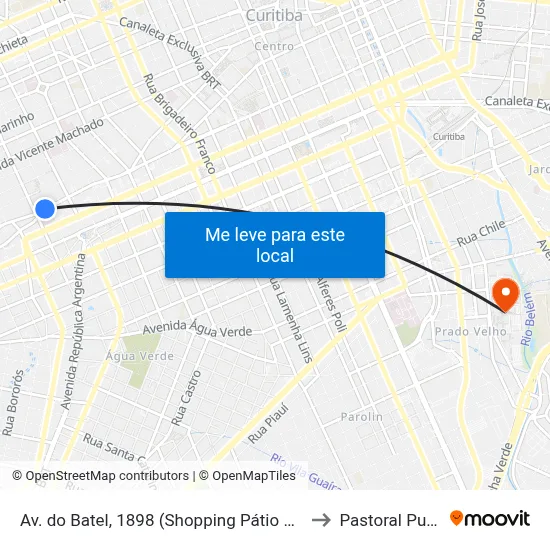 Av. do Batel, 1898 (Shopping Pátio Batel) to Pastoral Pucpr map