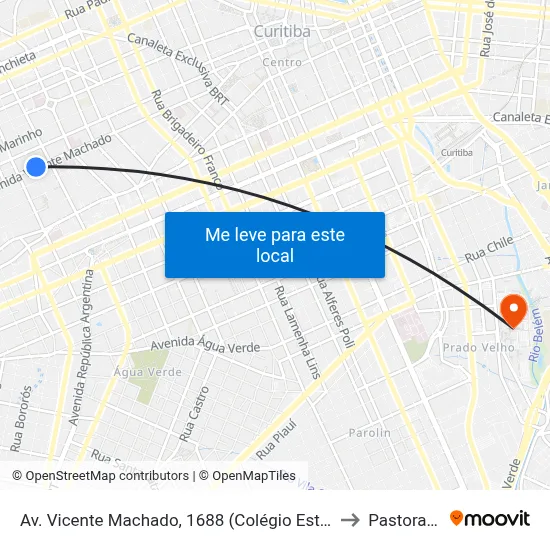 Av. Vicente Machado, 1688 (Colégio Estadual Júlia Wanderley) to Pastoral Pucpr map