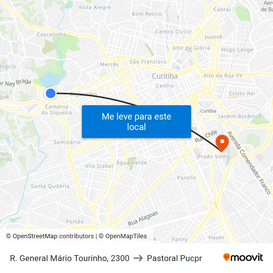 R. General Mário Tourinho, 2300 to Pastoral Pucpr map