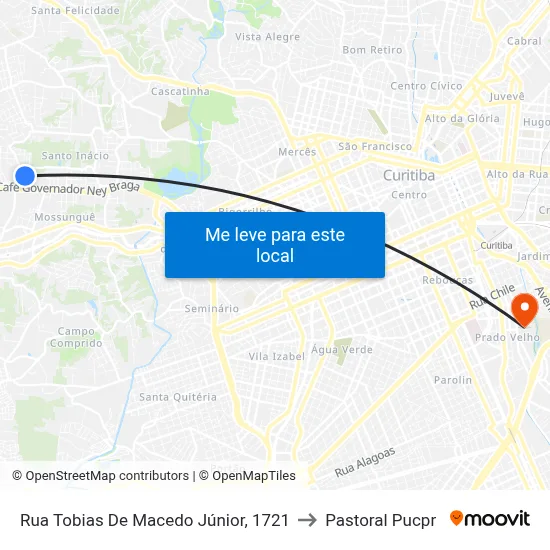 Rua Tobias De Macedo Júnior, 1721 to Pastoral Pucpr map