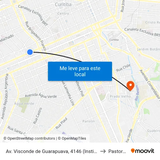 Av. Visconde de Guarapuava, 4146 (Instituto Paranaense de Cegos) to Pastoral Pucpr map