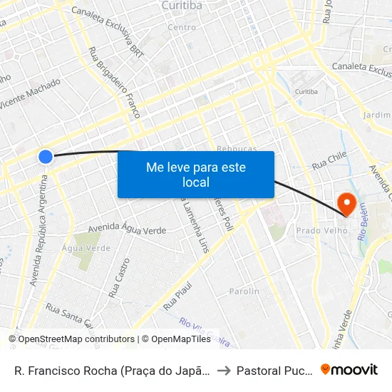 R. Francisco Rocha (Praça do Japão) to Pastoral Pucpr map