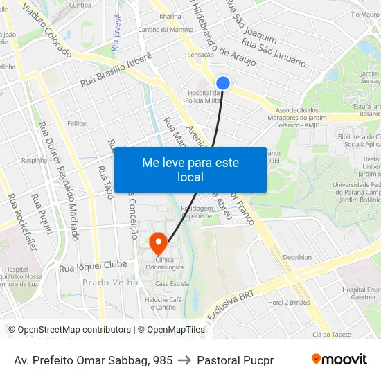 Av. Prefeito Omar Sabbag, 985 to Pastoral Pucpr map