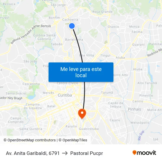 Av. Anita Garibaldi, 6791 to Pastoral Pucpr map