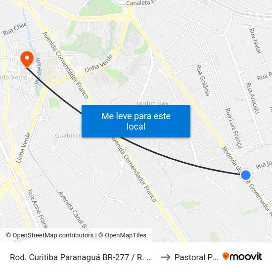 Rod. Curitiba Paranaguá BR-277 / R. Miguel Caluf to Pastoral Pucpr map