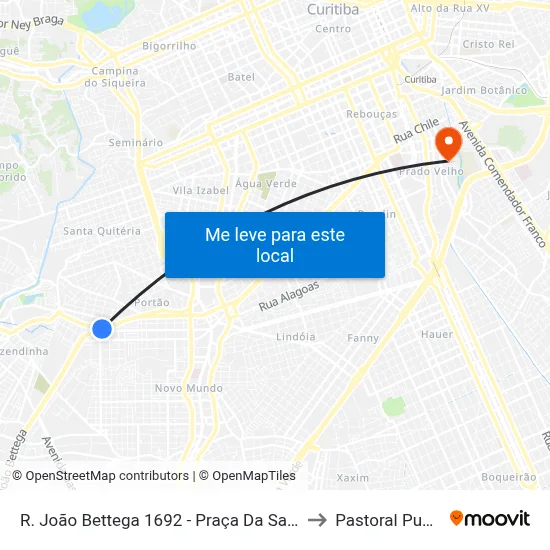 R. João Bettega 1692 - Praça Da Santa to Pastoral Pucpr map
